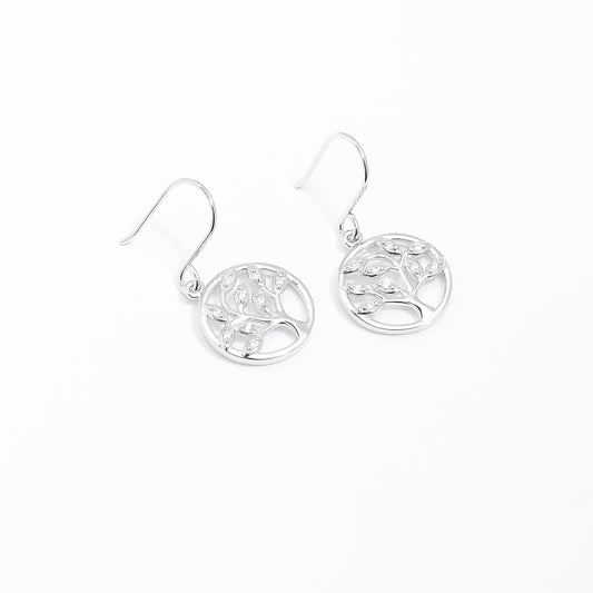 Sterling Silver Zirconia Tree of Life Drop Earrings