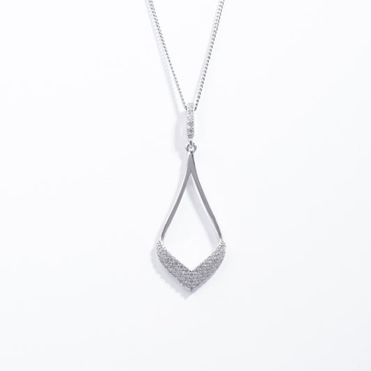 Sterling Silver Zirconia Pave Open Teardrop Pendant