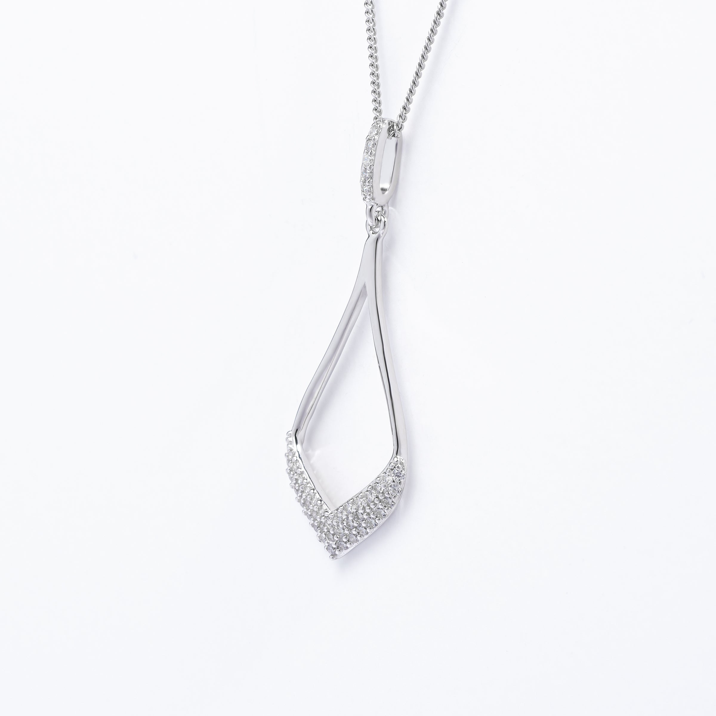 Sterling Silver Zirconia Pave Open Teardrop Pendant