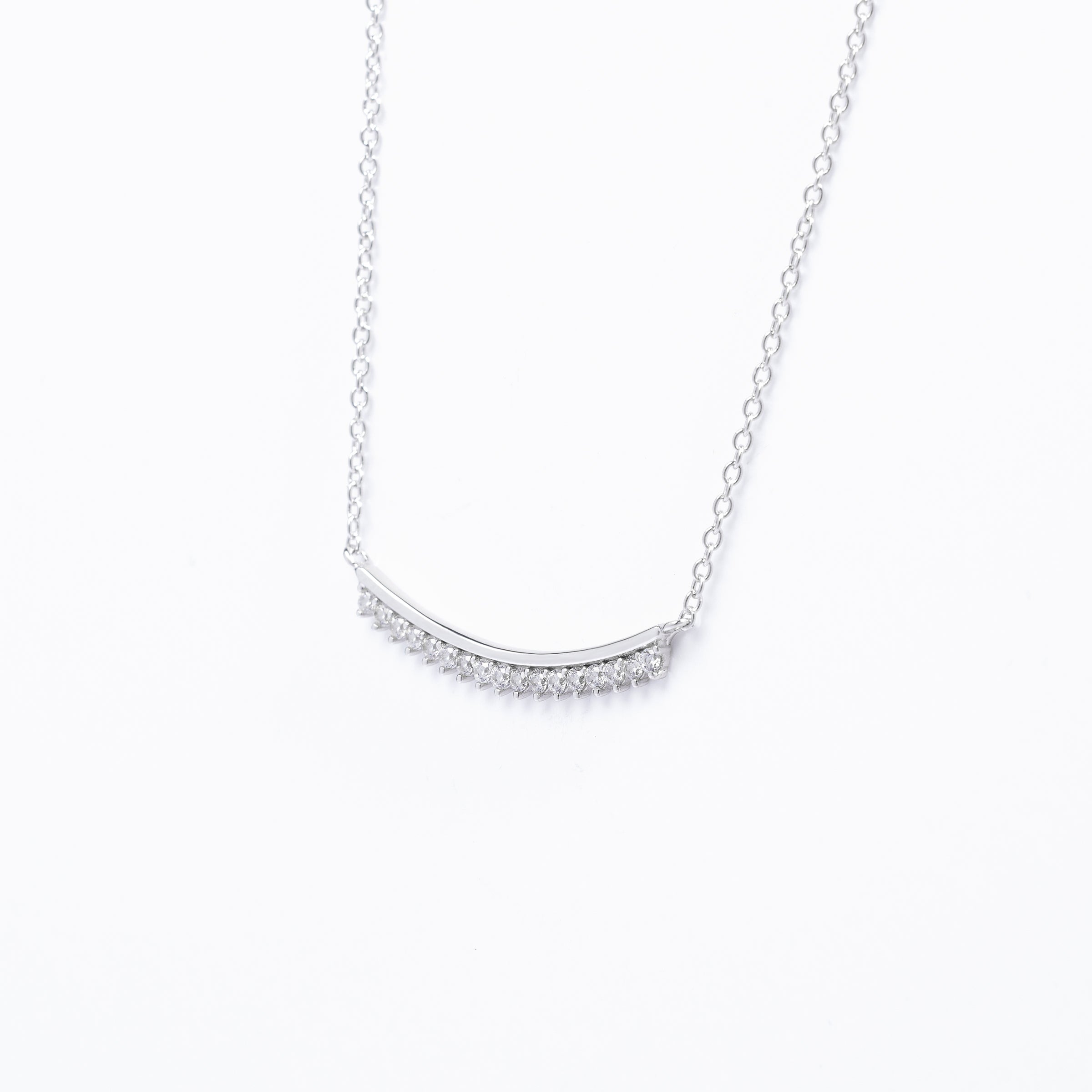 Sterling Silver Zirconia Curved Bar Necklace