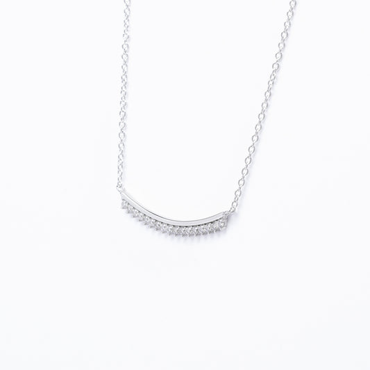 Sterling Silver Zirconia Curved Bar Necklace