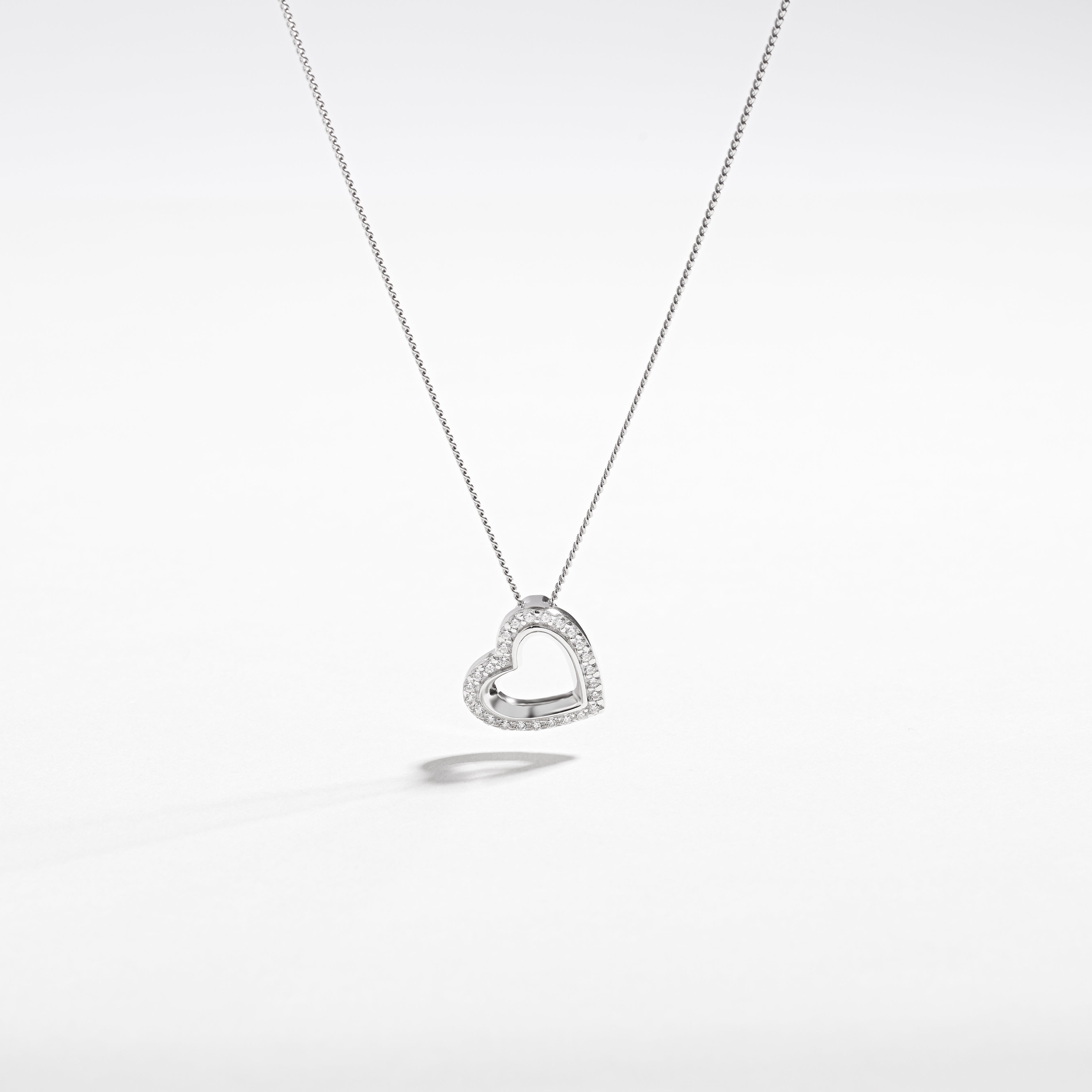 Sterling Silver Zirconia Angled Heart Slider Pendant