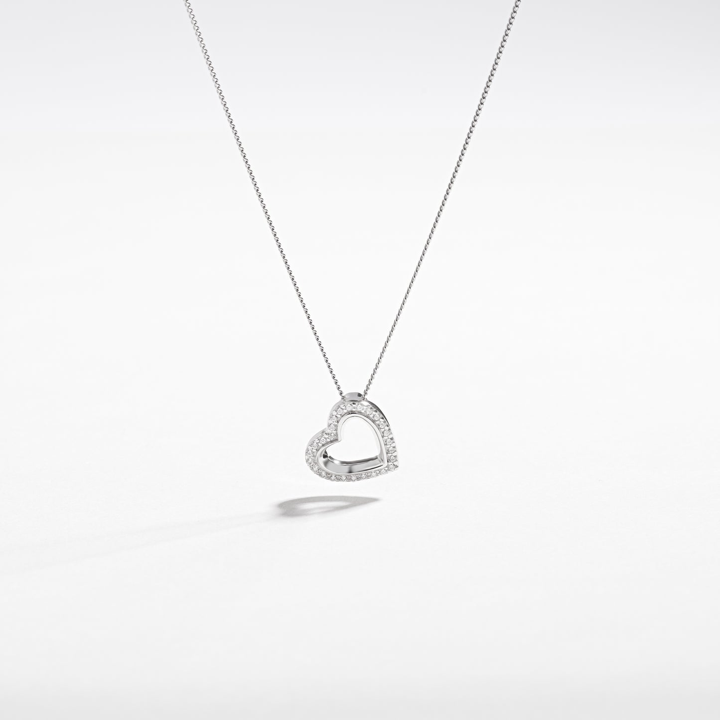 Sterling Silver Zirconia Angled Heart Slider Pendant