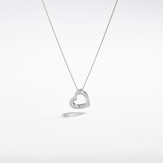 Sterling Silver Zirconia Angled Heart Slider Pendant