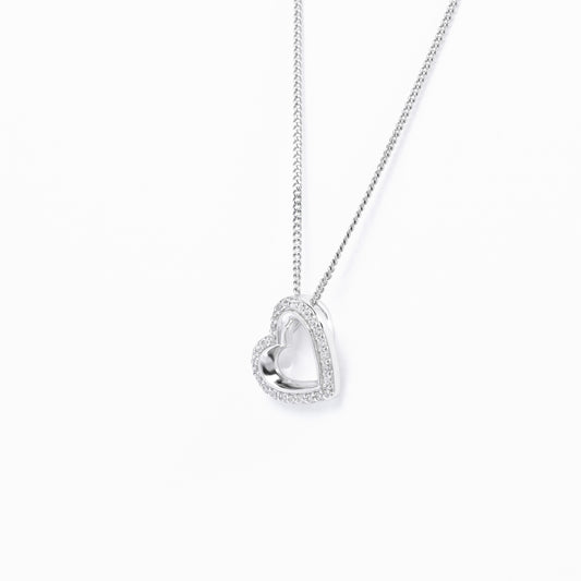Sterling Silver Zirconia Angled Heart Slider Pendant
