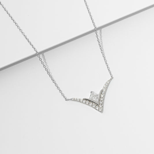 Sterling Silver V Shaped Zirconia Necklace