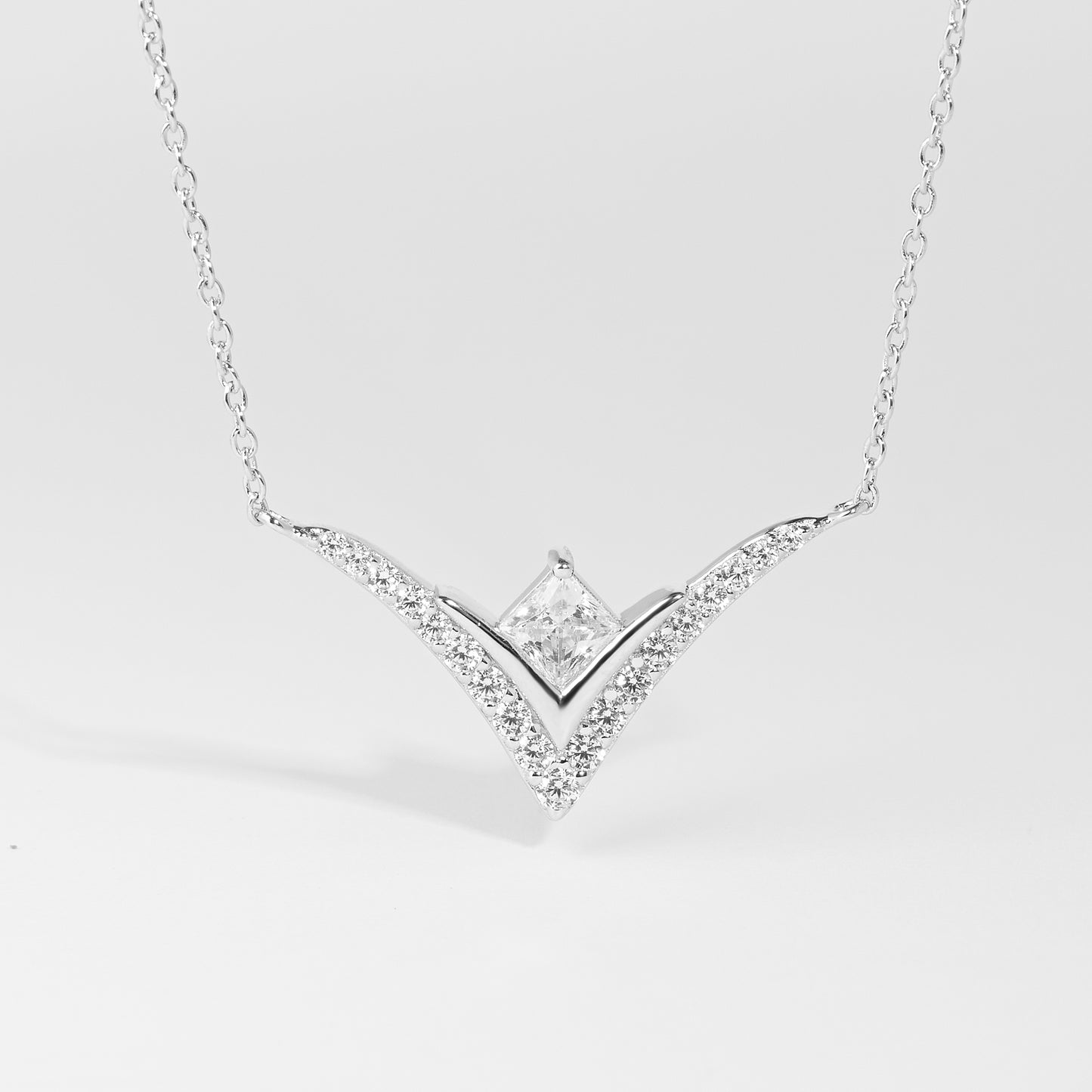 Sterling Silver V Shaped Zirconia Necklace