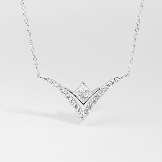 Sterling Silver V Shaped Zirconia Necklace