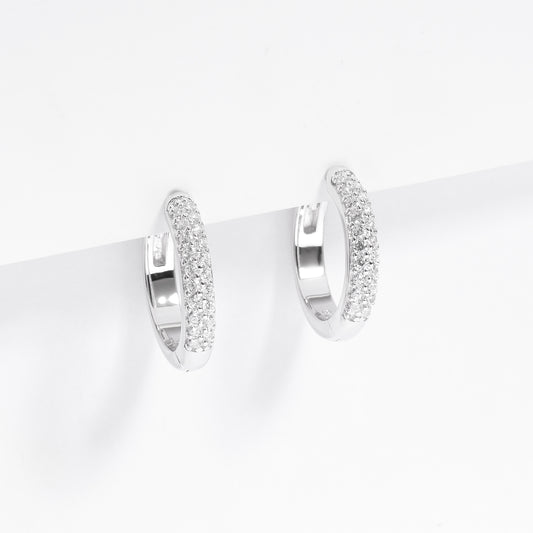 Sterling Silver Double Row Pave Zirconia Huggie Earrings