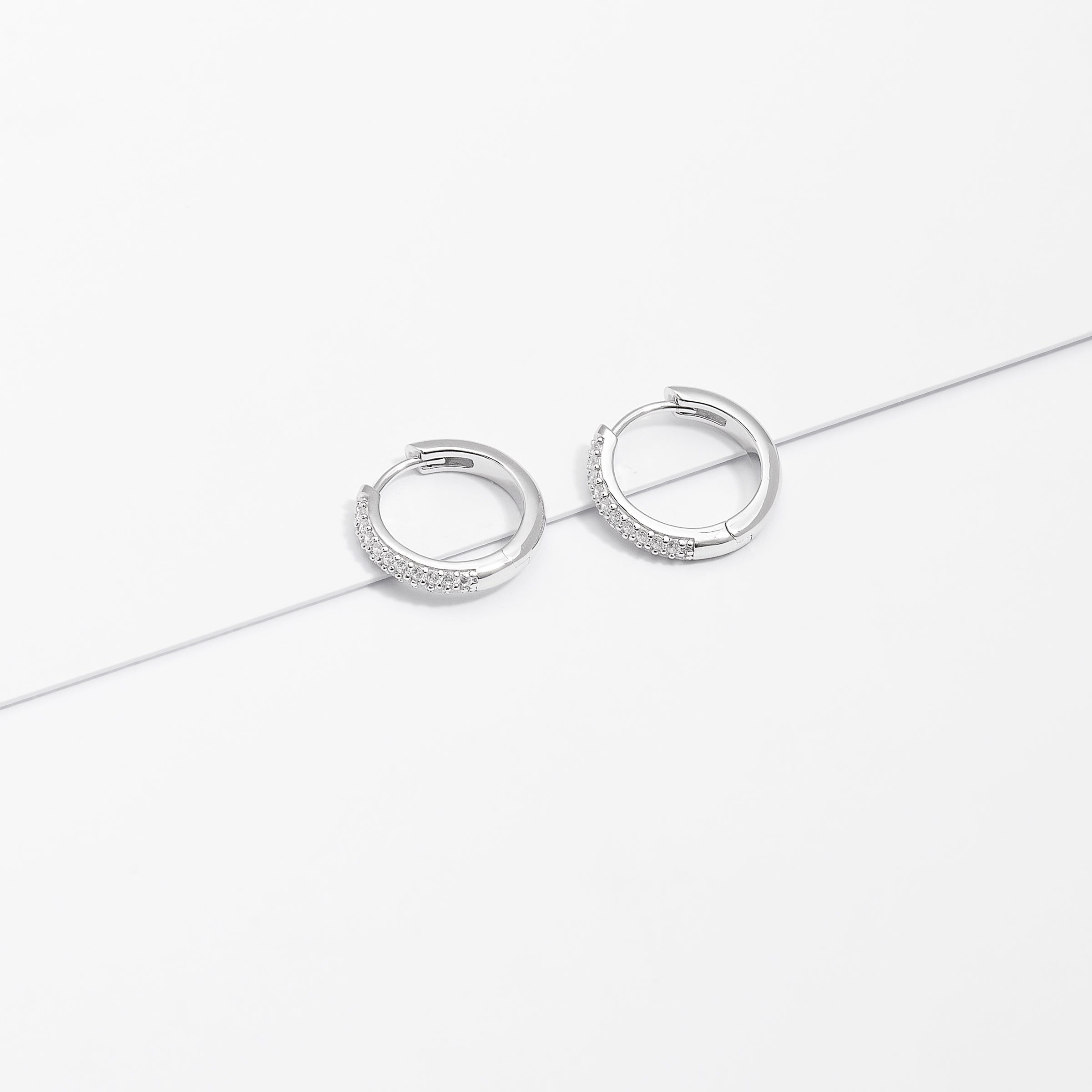 Sterling Silver Double Row Pave Zirconia Huggie Earrings