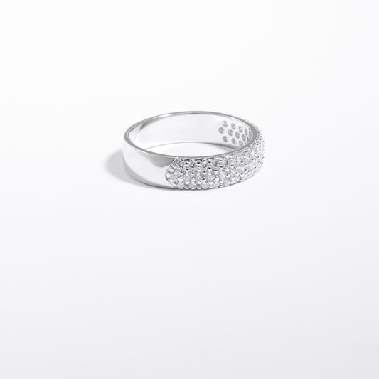 Sterling Silver Zirconia 3 Row Pave Ring
