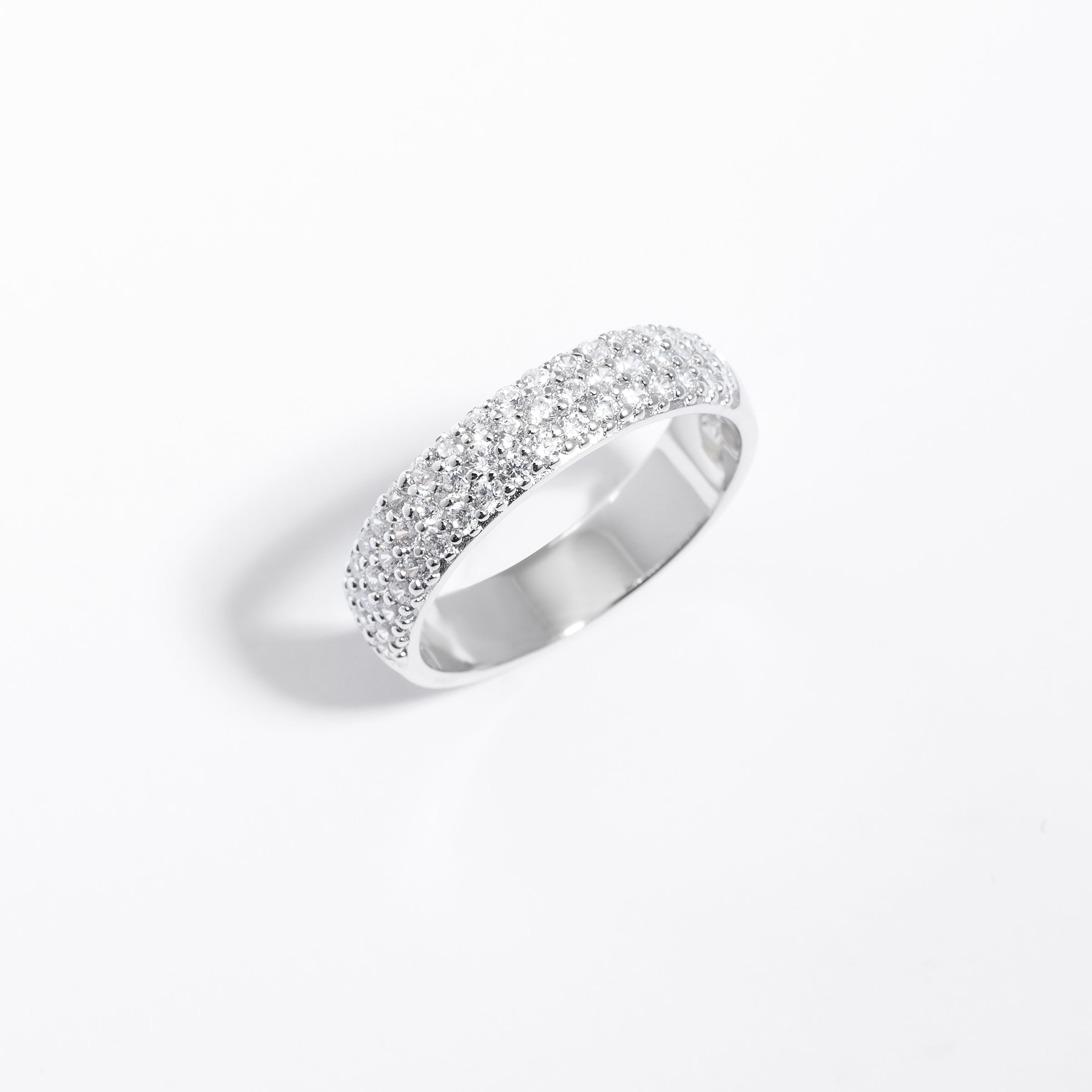 Sterling Silver Zirconia 3 Row Pave Ring