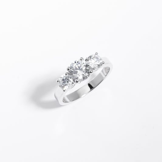 Sterling Silver Zirconia Round Trilogy Ring