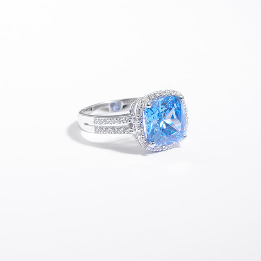 Sterling Silver Blue Zirconia Cushion Split Shank Ring