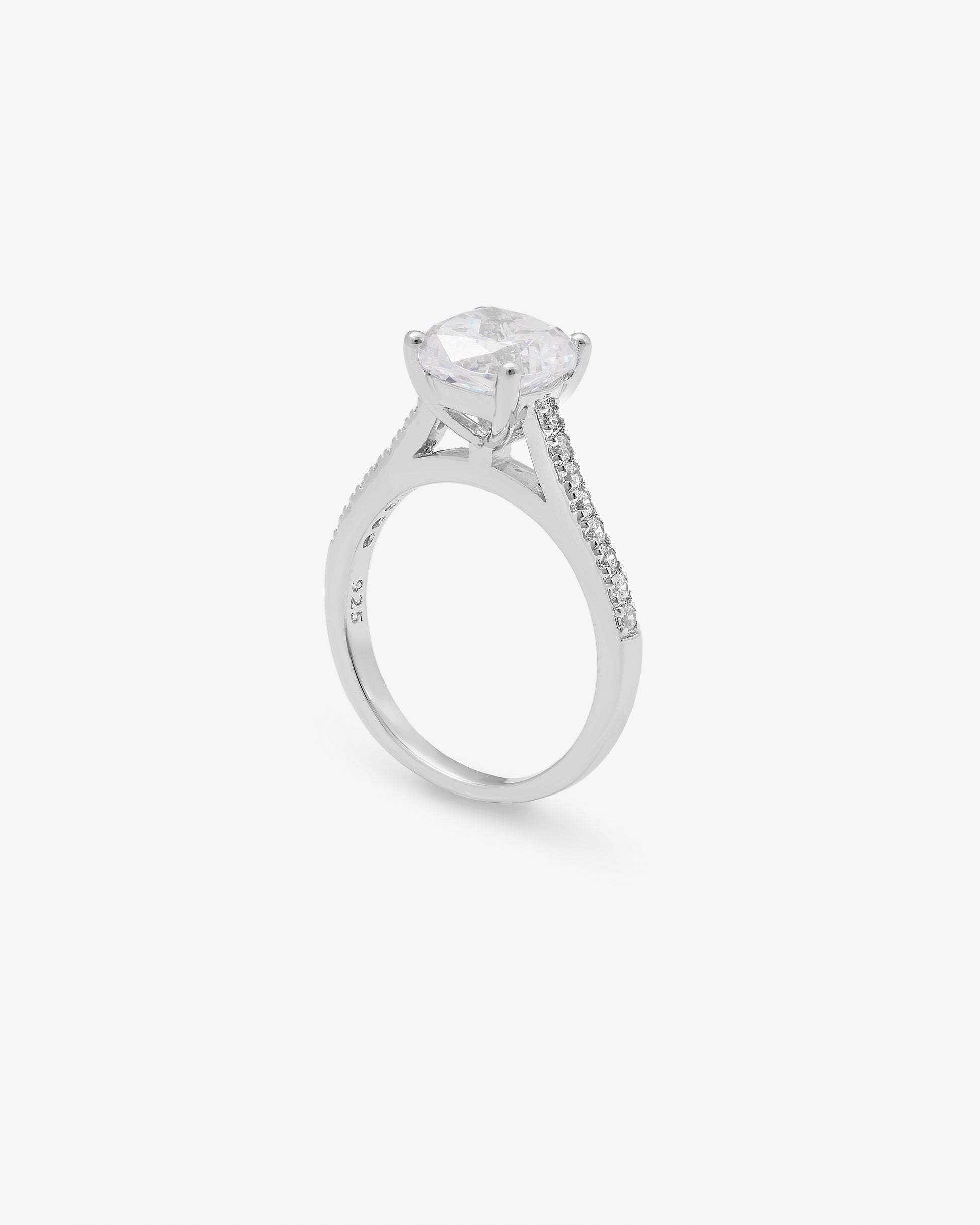 Sterling Silver Zirconia Cushion Solitaire And Shoulders Ring