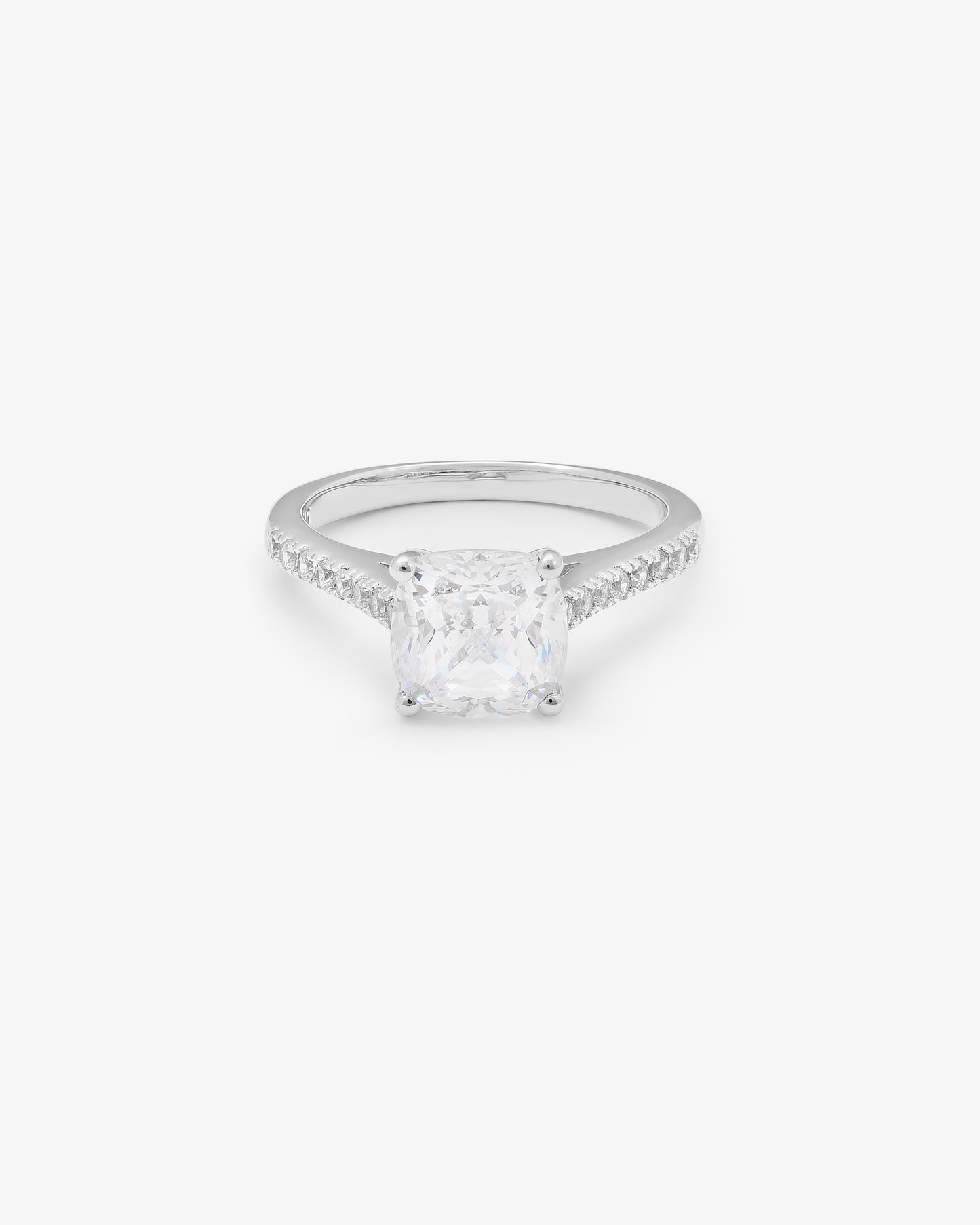 Sterling Silver Zirconia Cushion Solitaire And Shoulders Ring