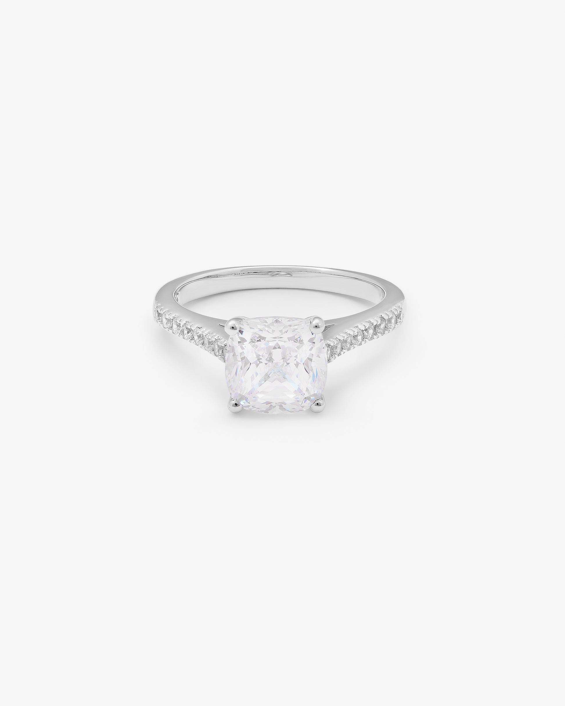 Sterling Silver Zirconia Cushion Solitaire And Shoulders Ring