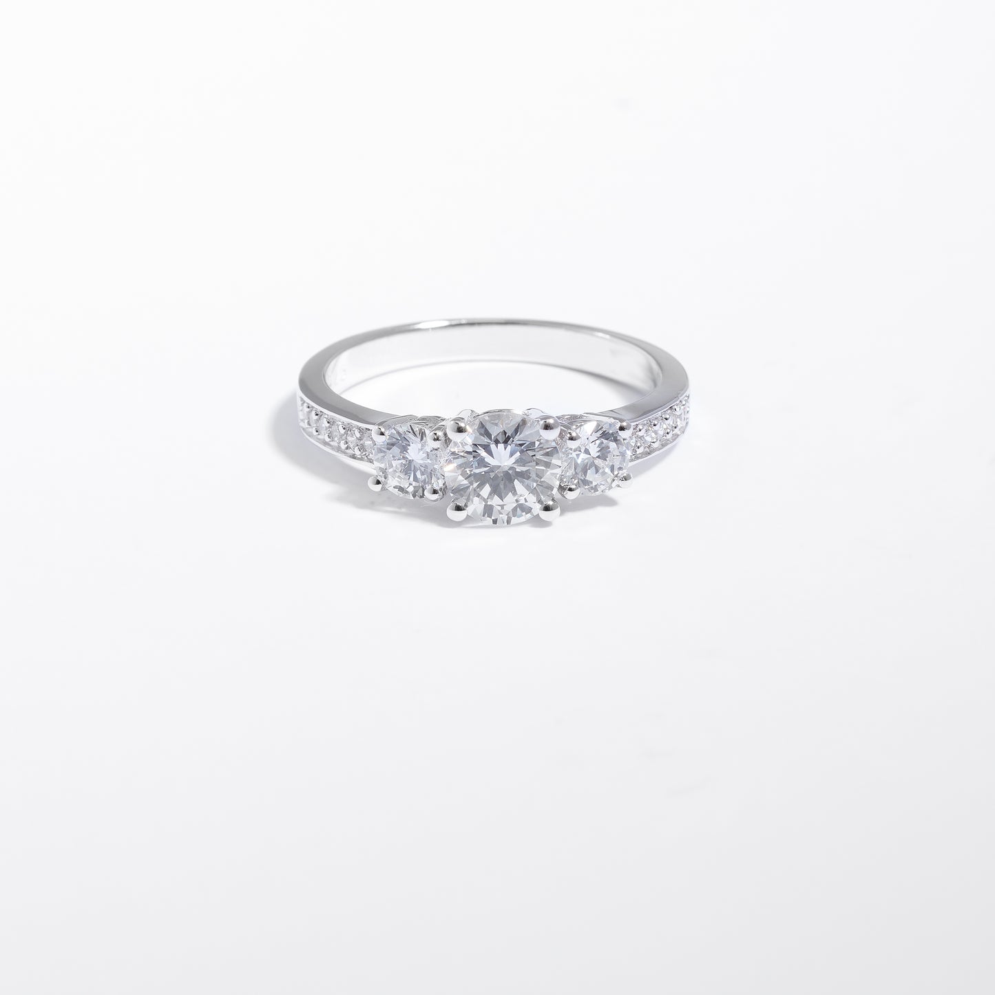 Sterling Silver Zirconia Trilogy And Shoulders Ring