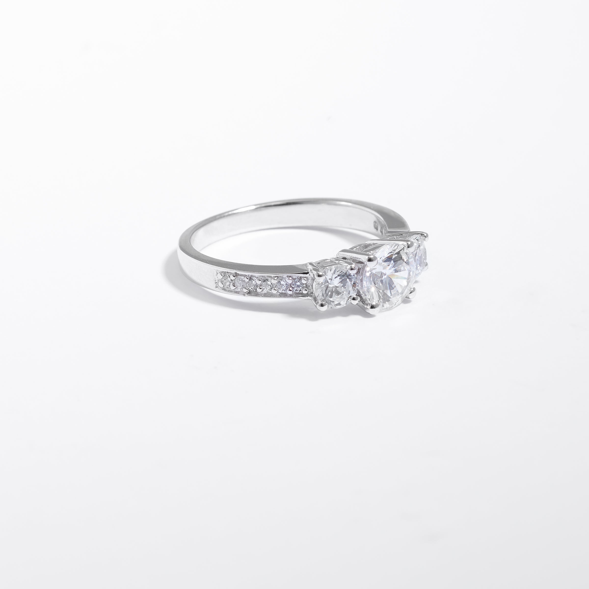 Sterling Silver Zirconia Trilogy And Shoulders Ring