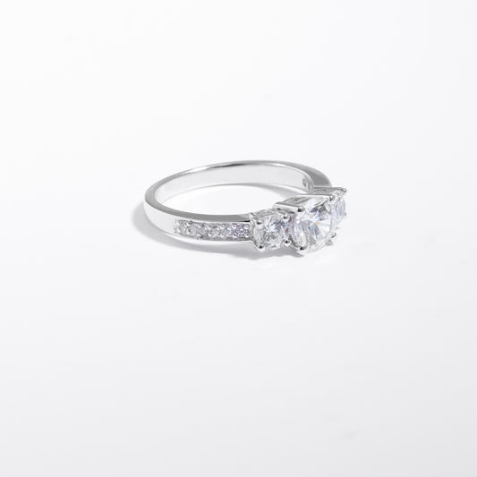 Sterling Silver Zirconia Trilogy And Shoulders Ring