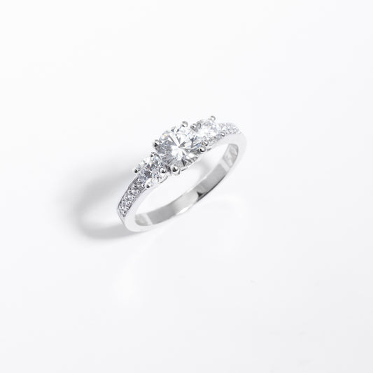 Sterling Silver Zirconia Trilogy And Shoulders Ring