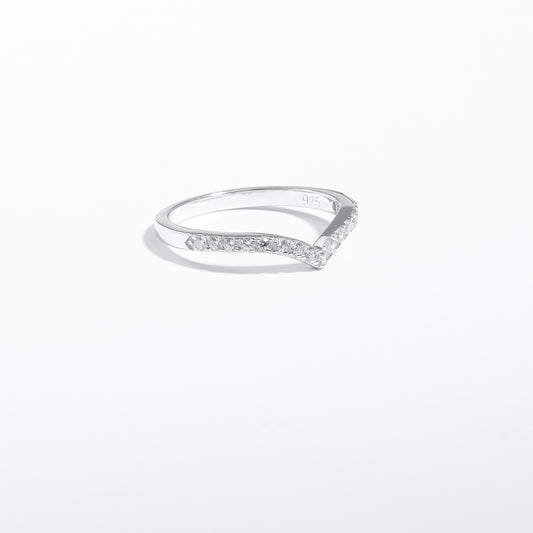 Sterling Silver Zirconia V Contour Band Ring