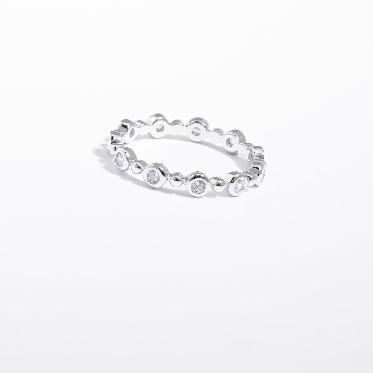 Sterling Silver Zirconia Bezel Bubble Ring