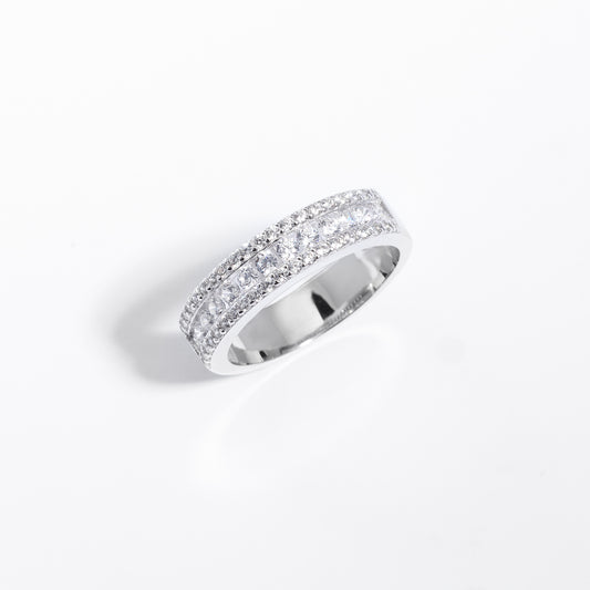 Sterling Silver 3 Row Channel And Claw Set Zirconia Ring