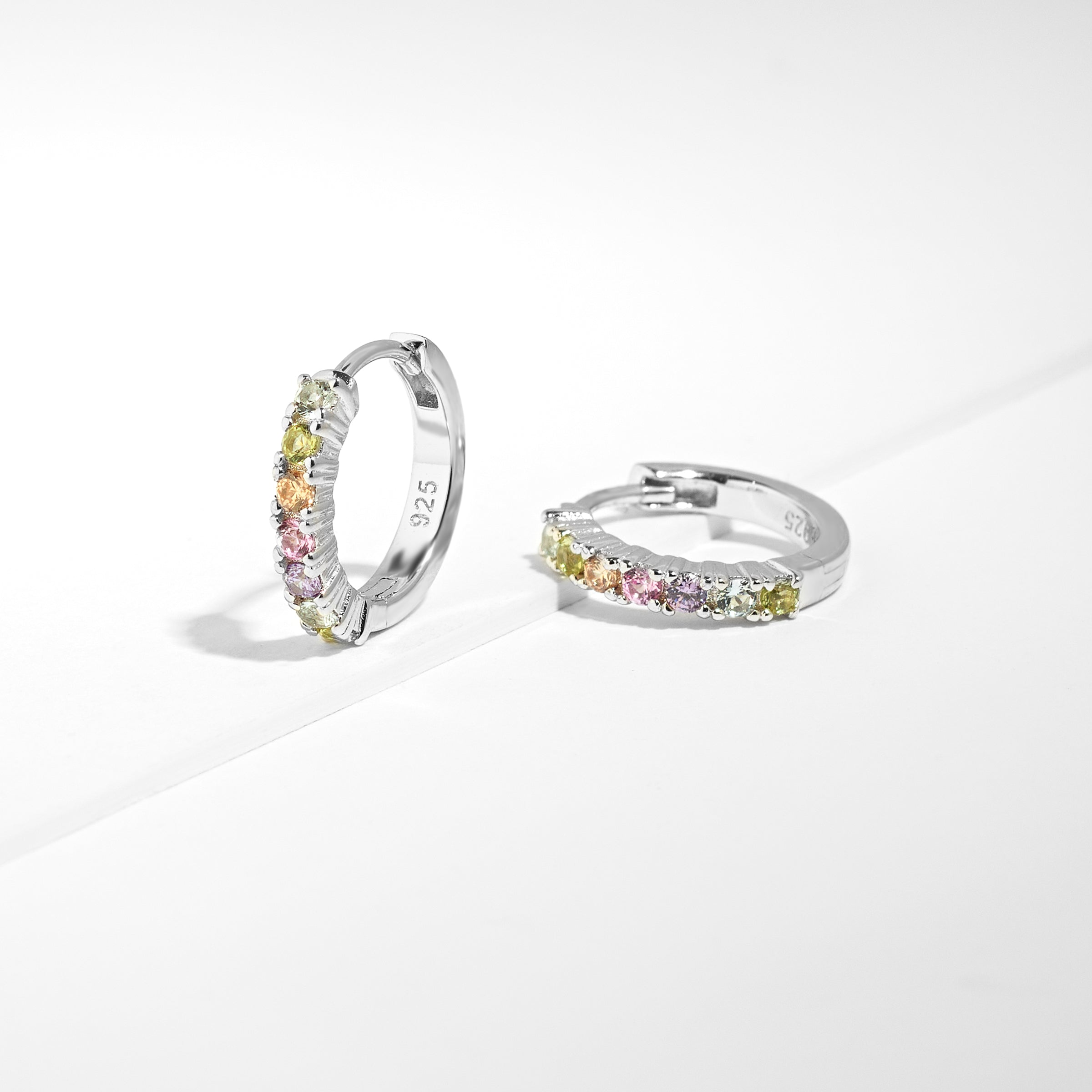 Sterling Silver Pastel Zirconia Huggie Earrings