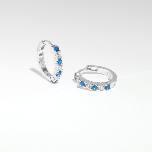 Sterling Silver Blue And White Zirconia Huggie Earrings