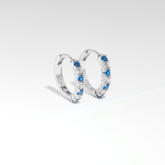 Sterling Silver Blue And White Zirconia Huggie Earrings