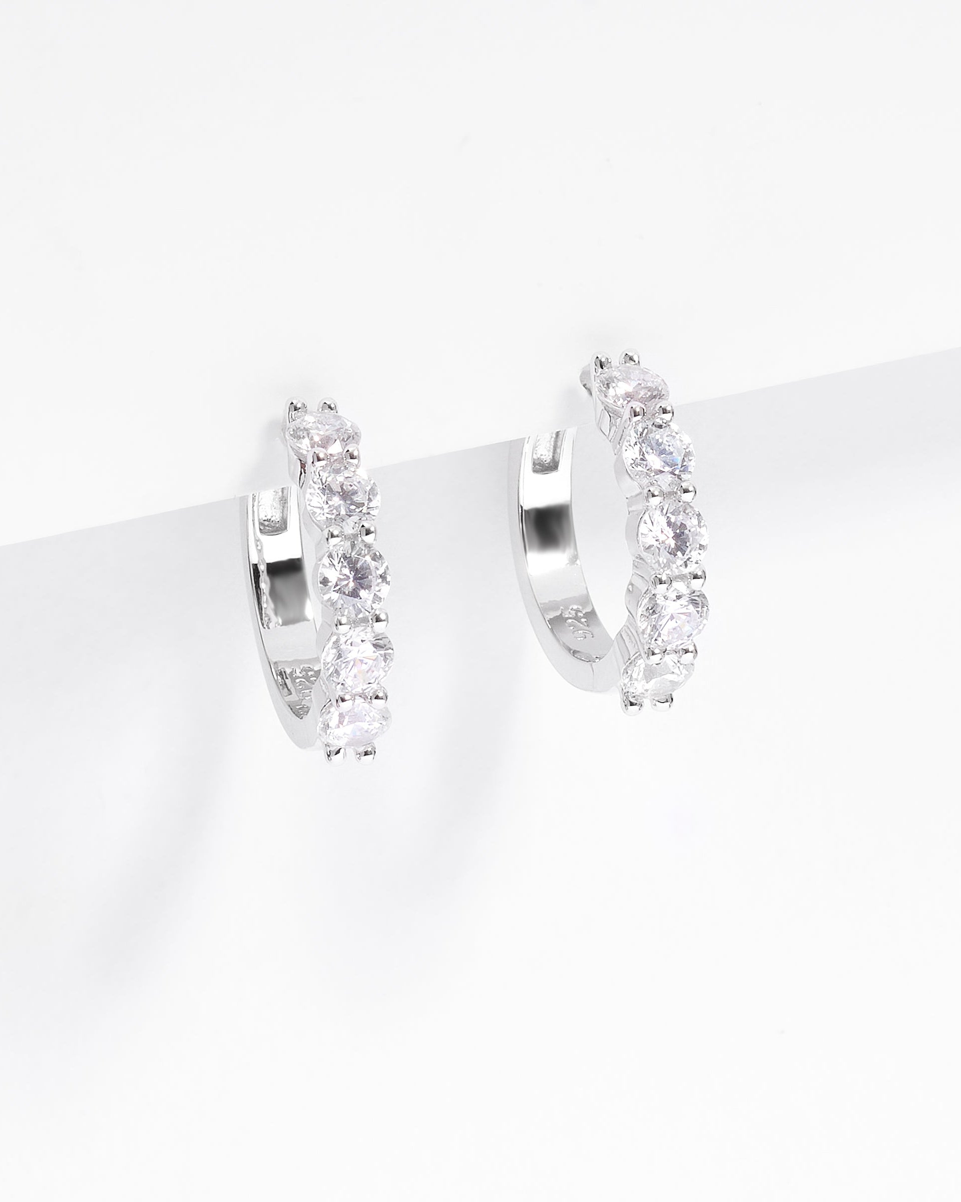 Sterling Silver Zirconia Claw Set Huggie Earrings 17mm