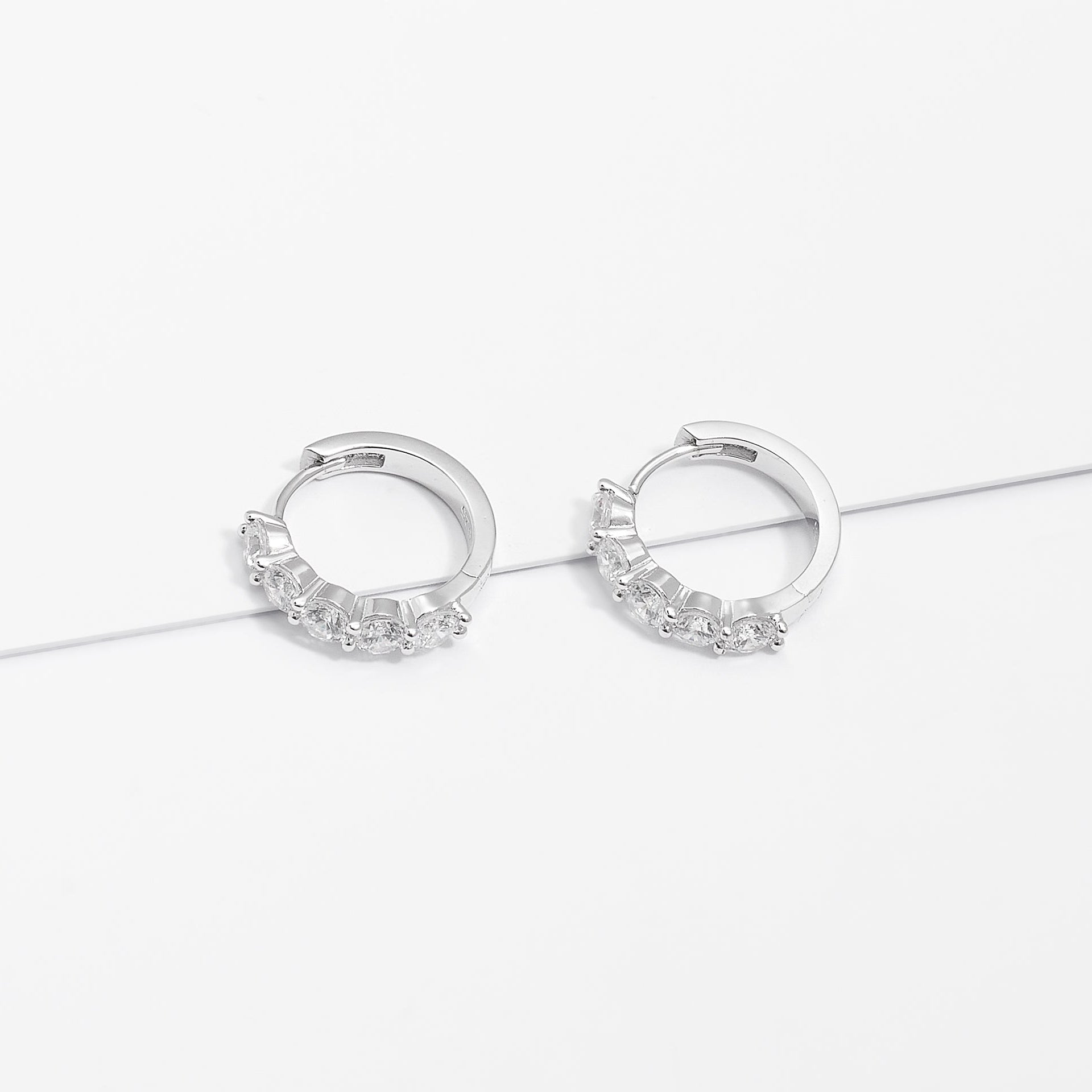 Sterling Silver Zirconia Claw Set Huggie Earrings 17mm