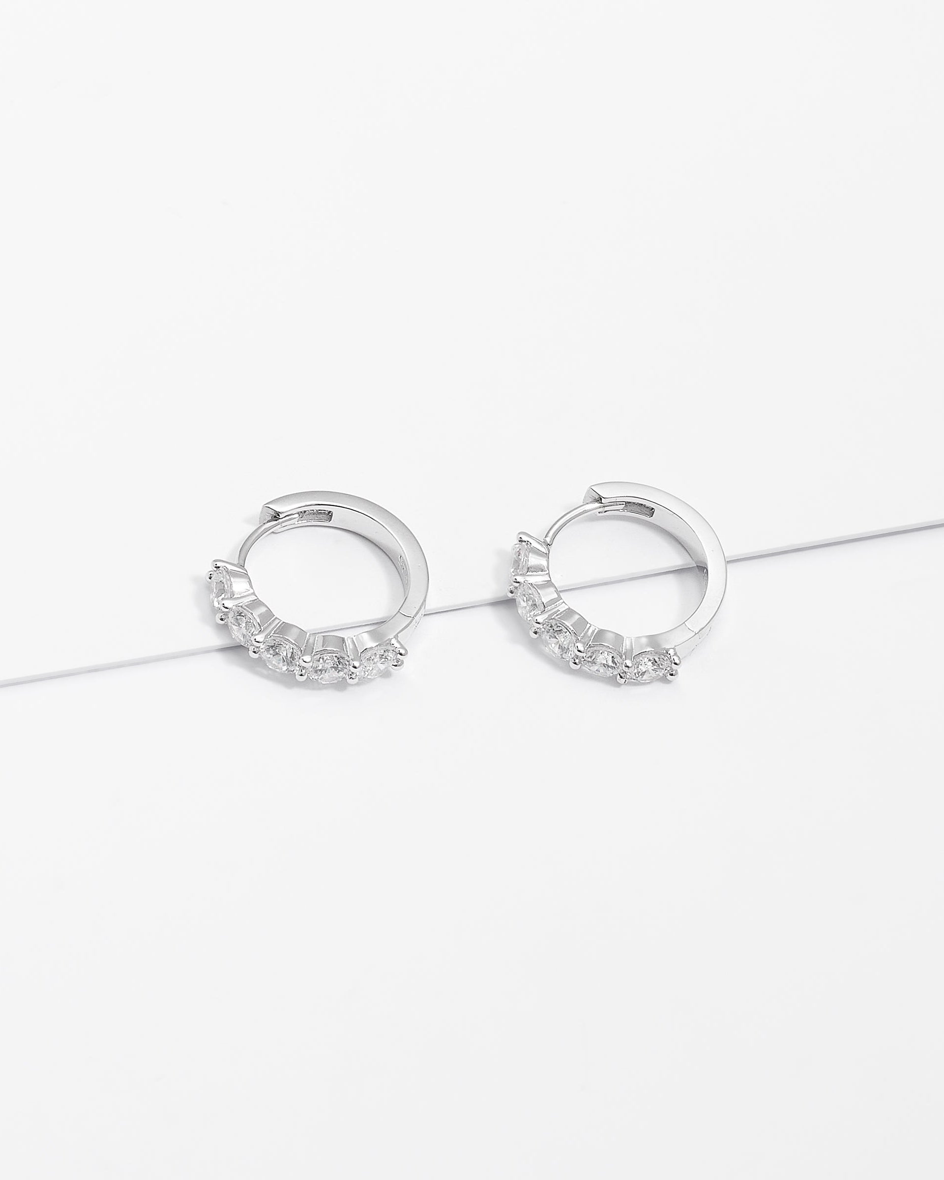 Sterling Silver Zirconia Claw Set Huggie Earrings 17mm