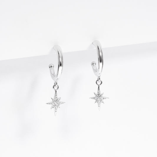 Sterling Silver Half Hoop Earrings With Zirconia Star Drop