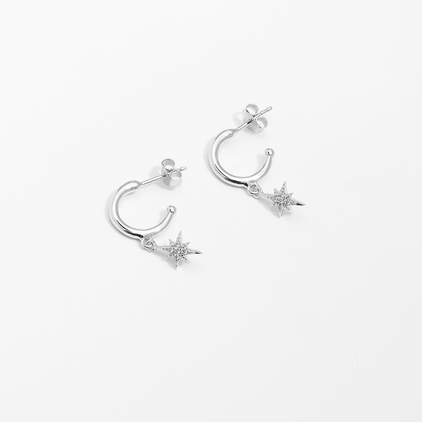 Sterling Silver Half Hoop Earrings With Zirconia Star Drop