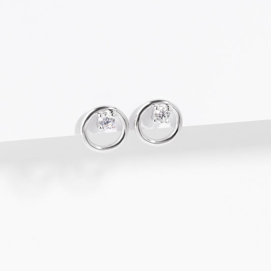 Sterling Silver Open Circle With Zirconia Stud Earrings 9mm