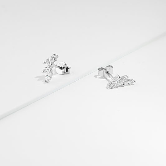 Silver MQ & RB white CZ petite climber stud earrings