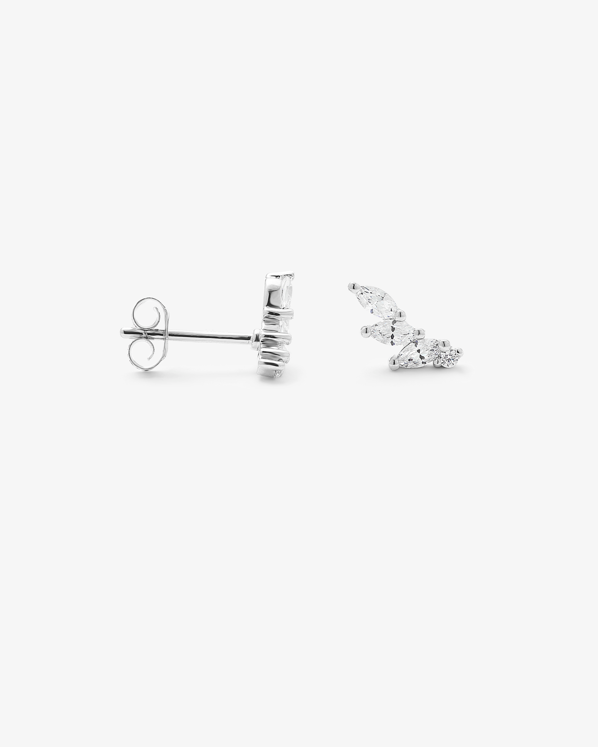 Petite Silver Marquise And Brilliant Climber Stud Earrings