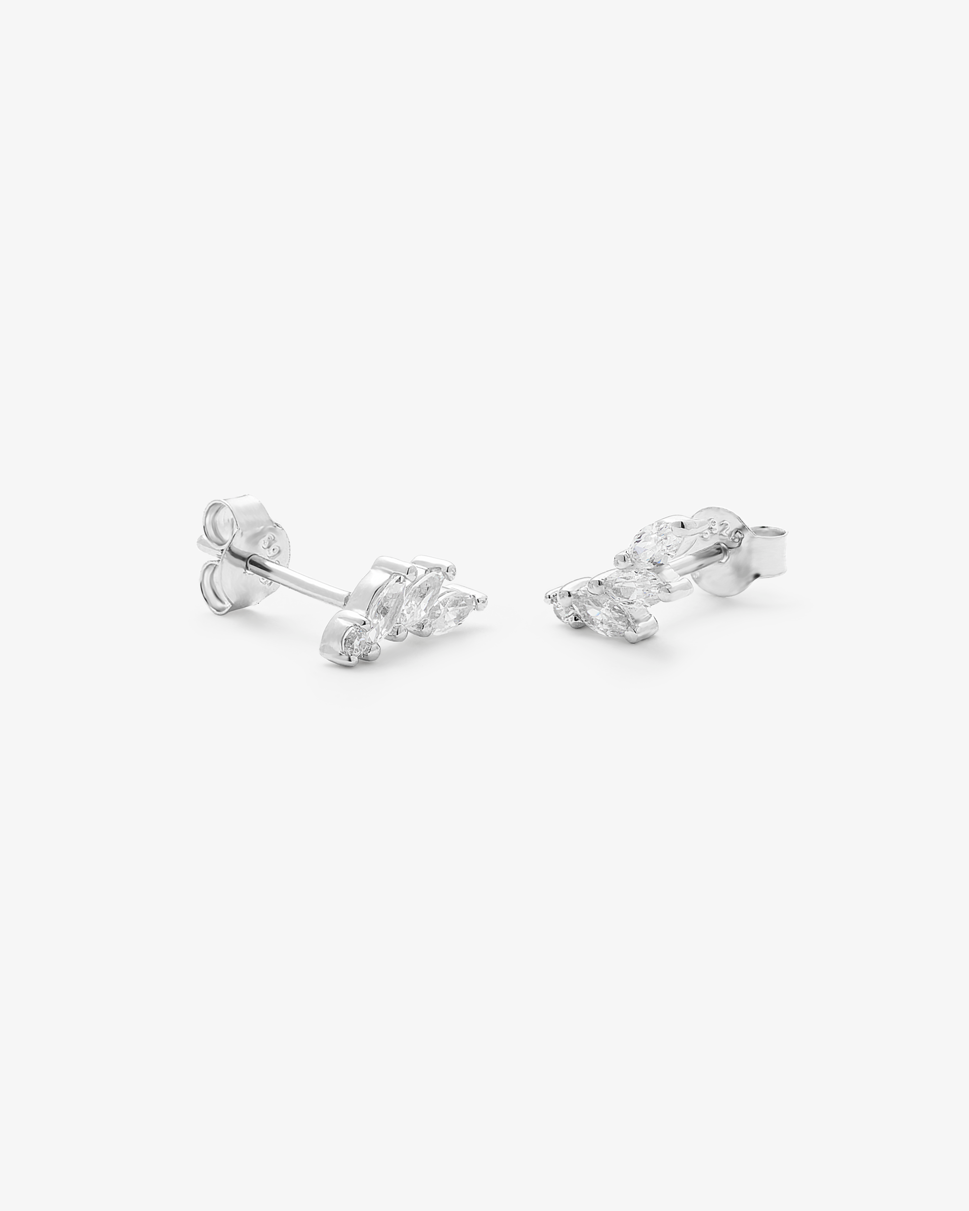 Petite Silver Marquise And Brilliant Climber Stud Earrings