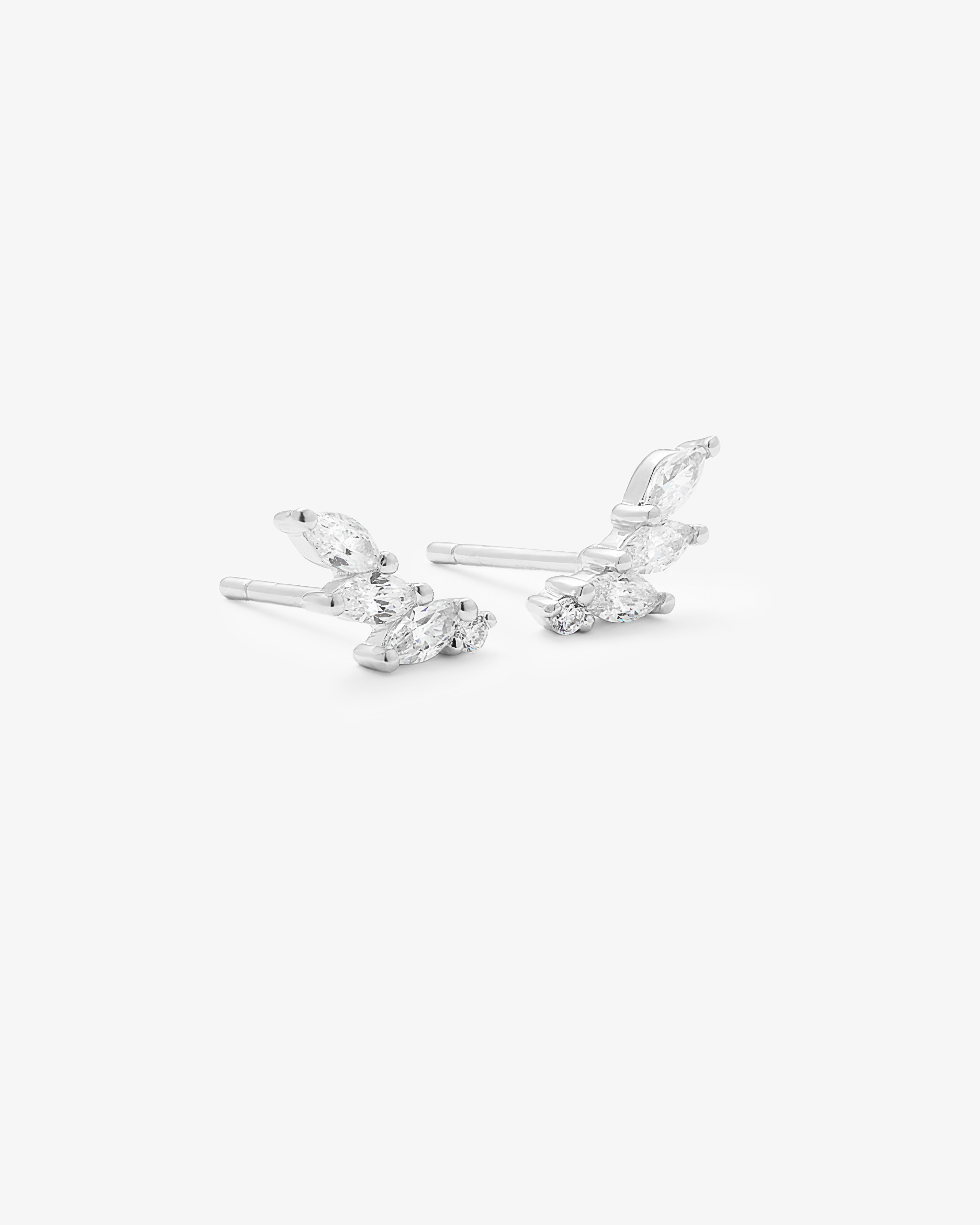 Petite Silver Marquise And Brilliant Climber Stud Earrings