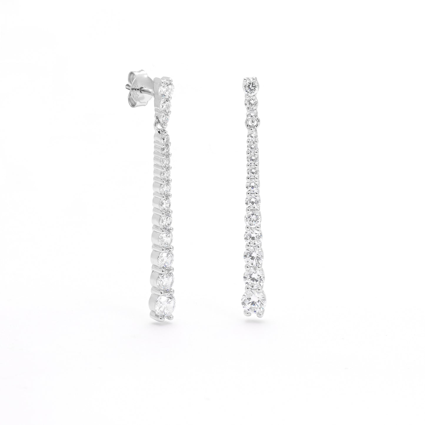 Sterling Silver Long Graduating Zirconia Drop Stud Earrings