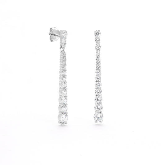 Sterling Silver Long Graduating Zirconia Drop Stud Earrings