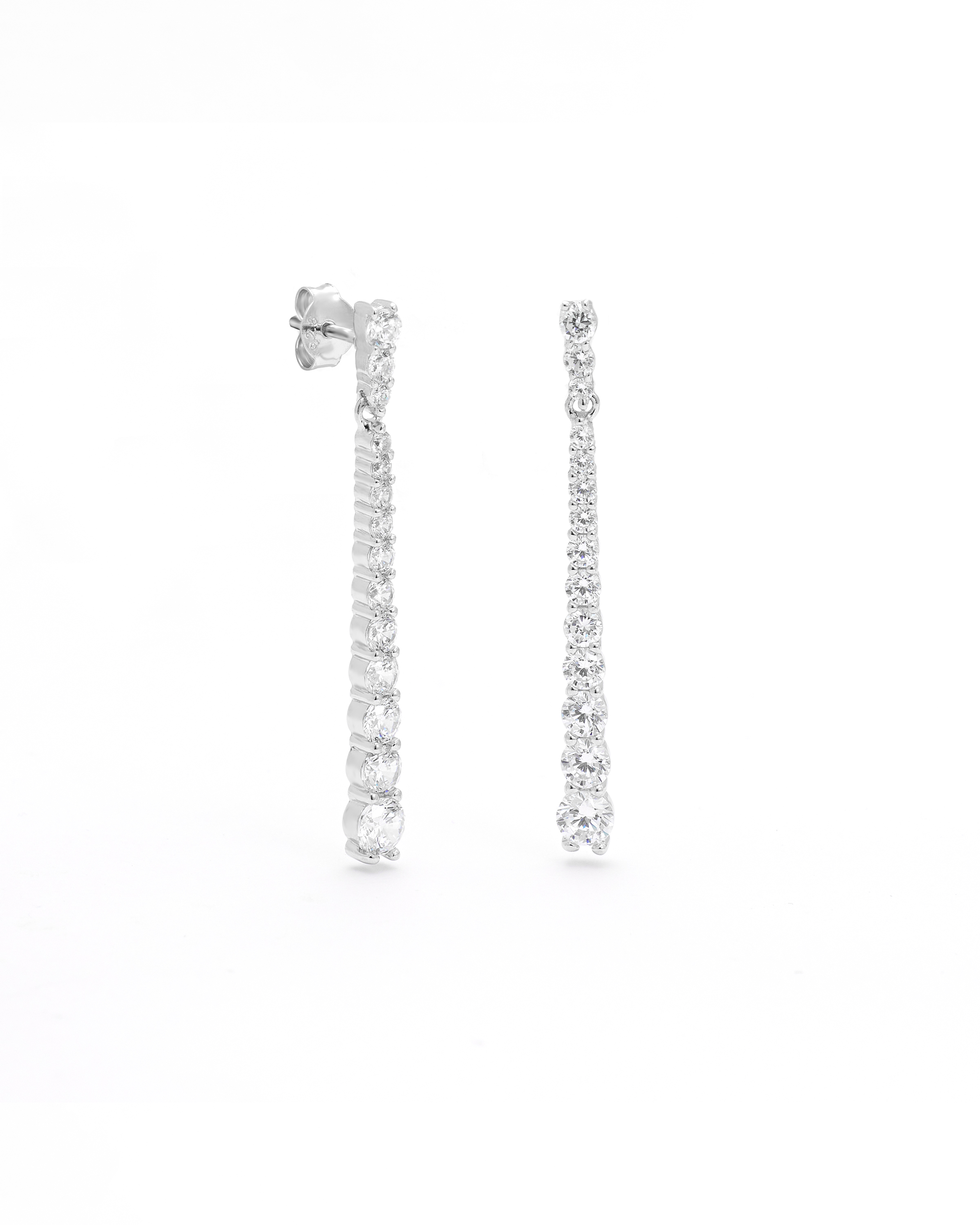 Sterling Silver Long Graduating Zirconia Drop Stud Earrings