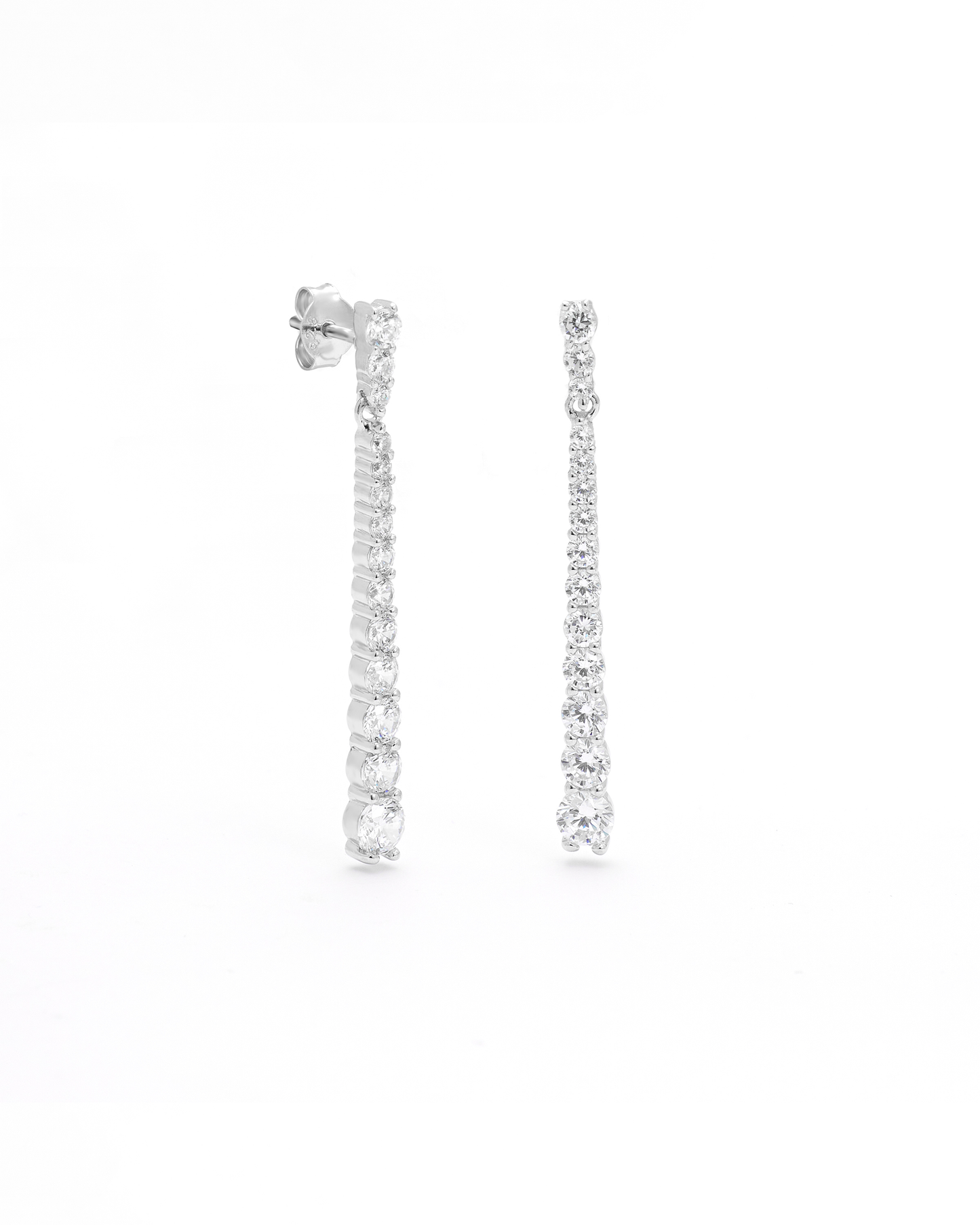 Sterling Silver Long Graduating Zirconia Drop Stud Earrings