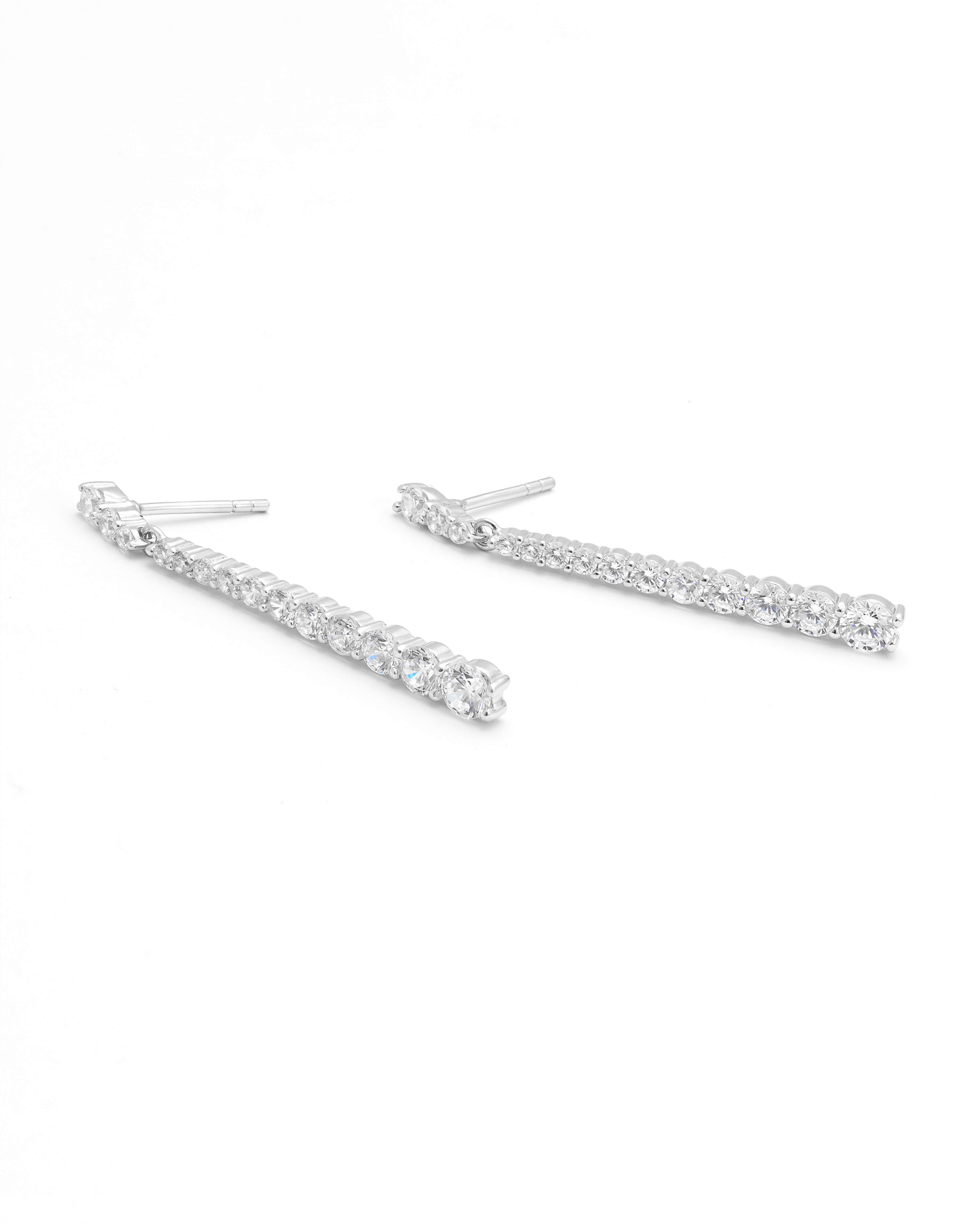 Sterling Silver Long Graduating Zirconia Drop Stud Earrings