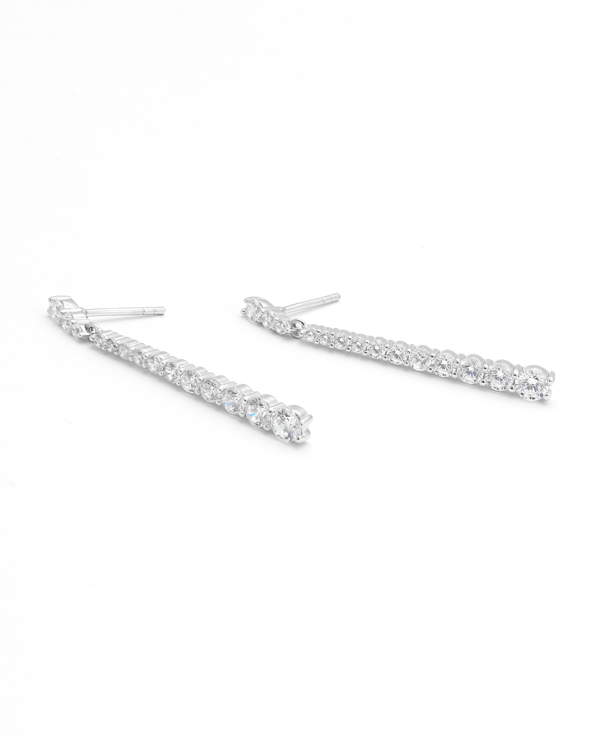Sterling Silver Long Graduating Zirconia Drop Stud Earrings