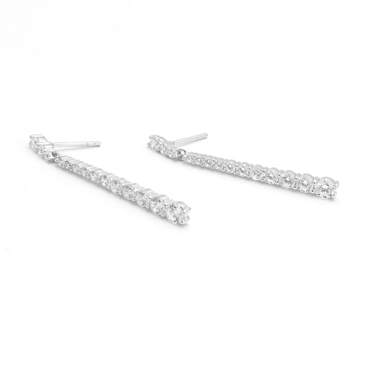 Sterling Silver Long Graduating Zirconia Drop Stud Earrings