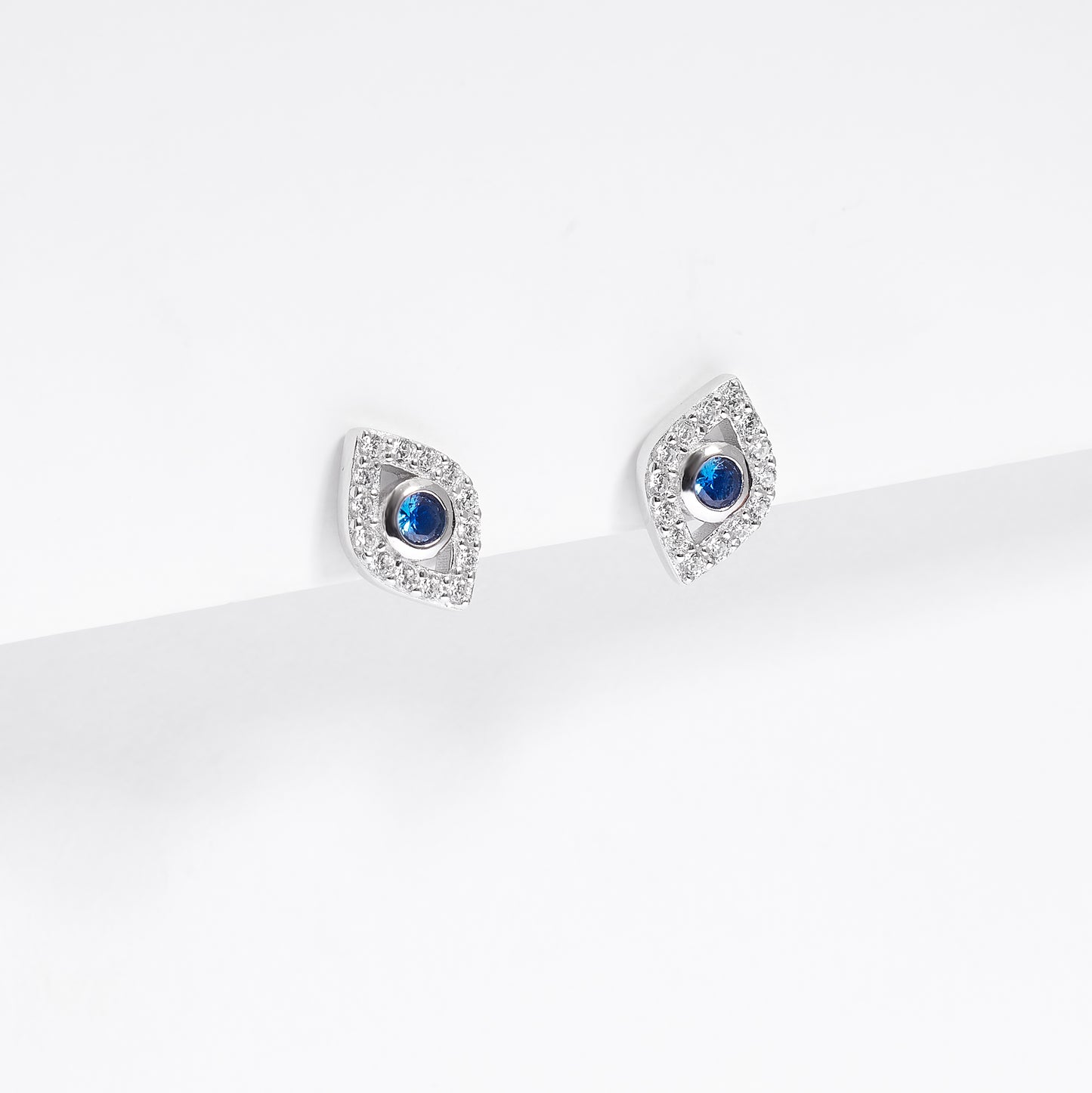 Sterling Silver Zirconia Evil Eye Stud Earrings