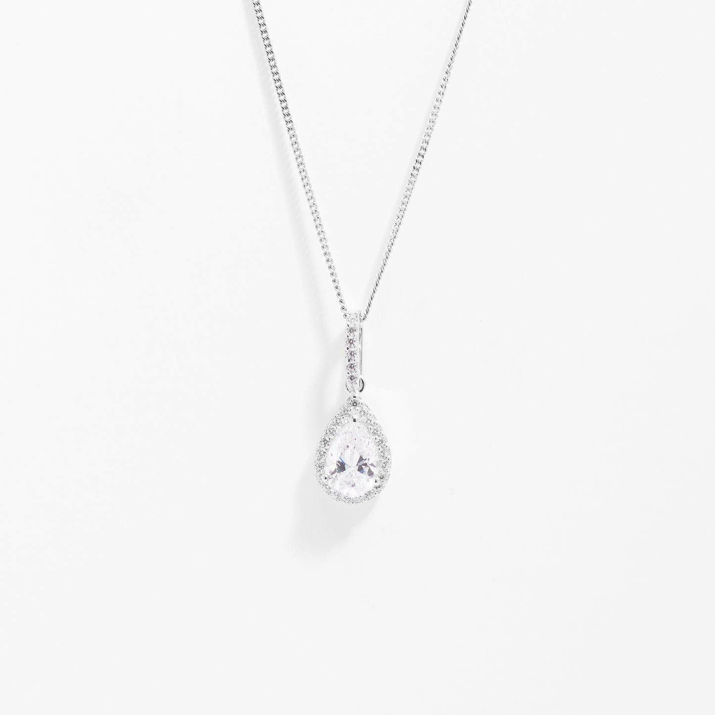 Sterling Silver Pear And Halo Zirconia Pendant